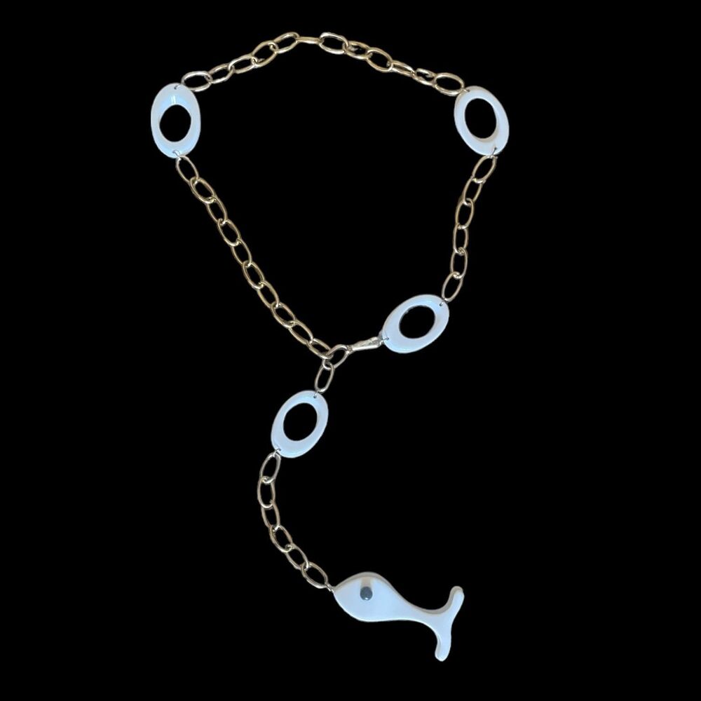 Women's Boho Hippie Funky Gold Tone Chain Link Vintage Belt White Fish Charm
